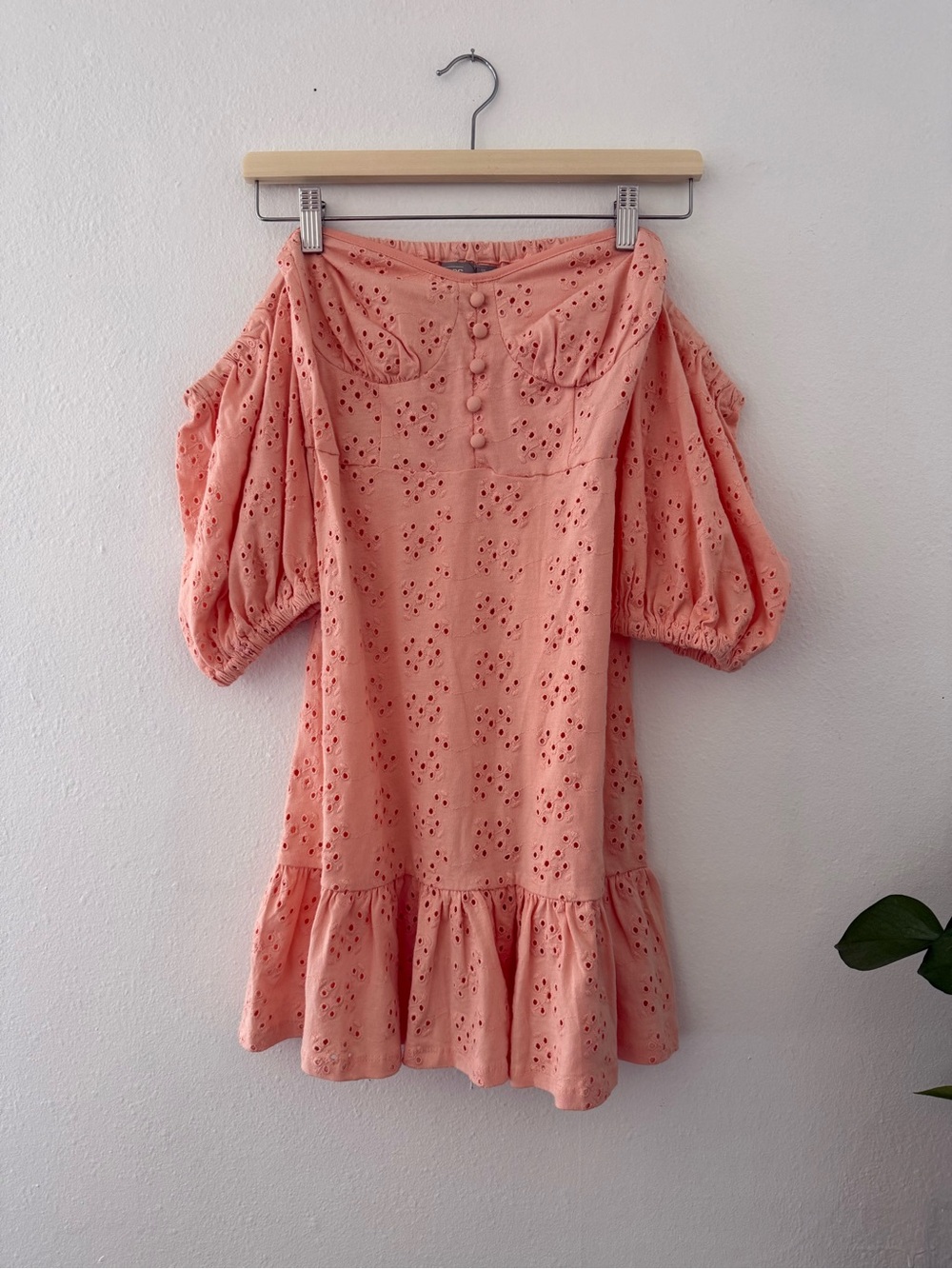 ASOS Coral Pink Eyelet Puff-Sleeve Mini Dress